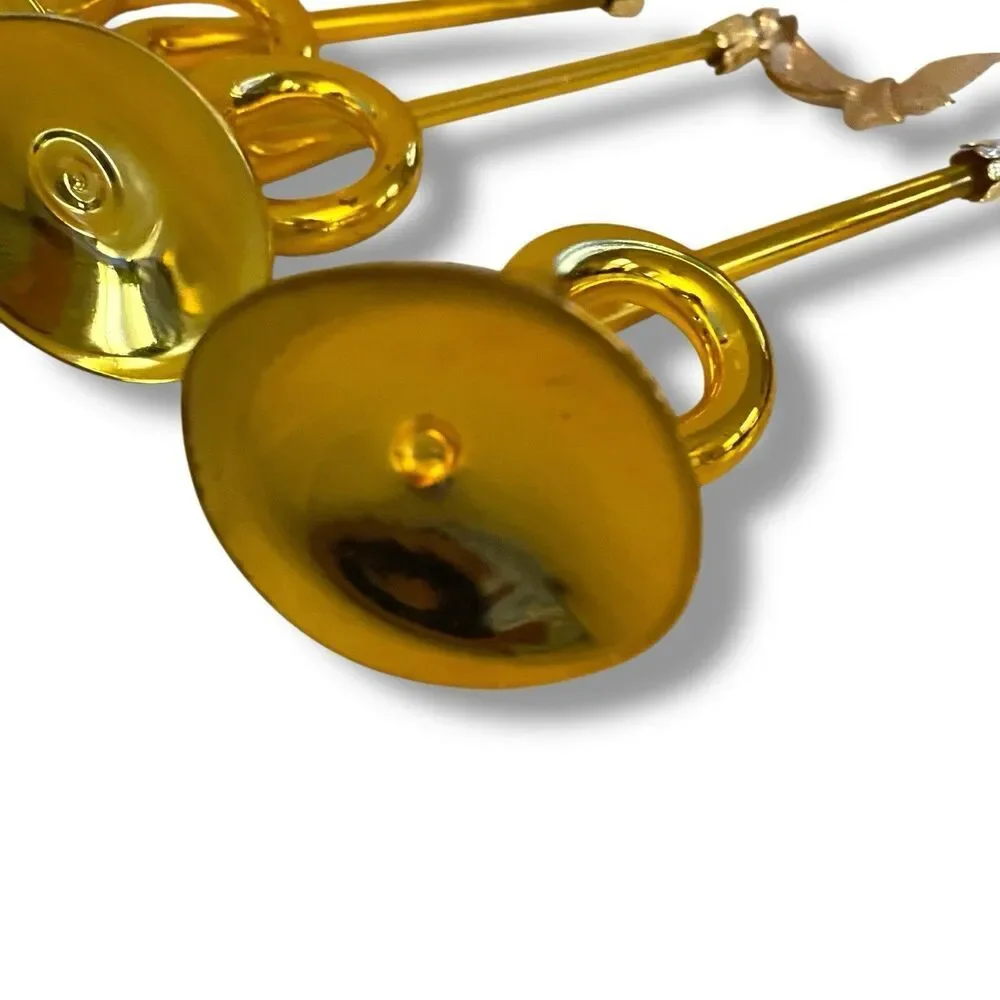 Vintage 1950's Slovakia Set Of 3 Gold Mercury Glass French Horn Ornaments